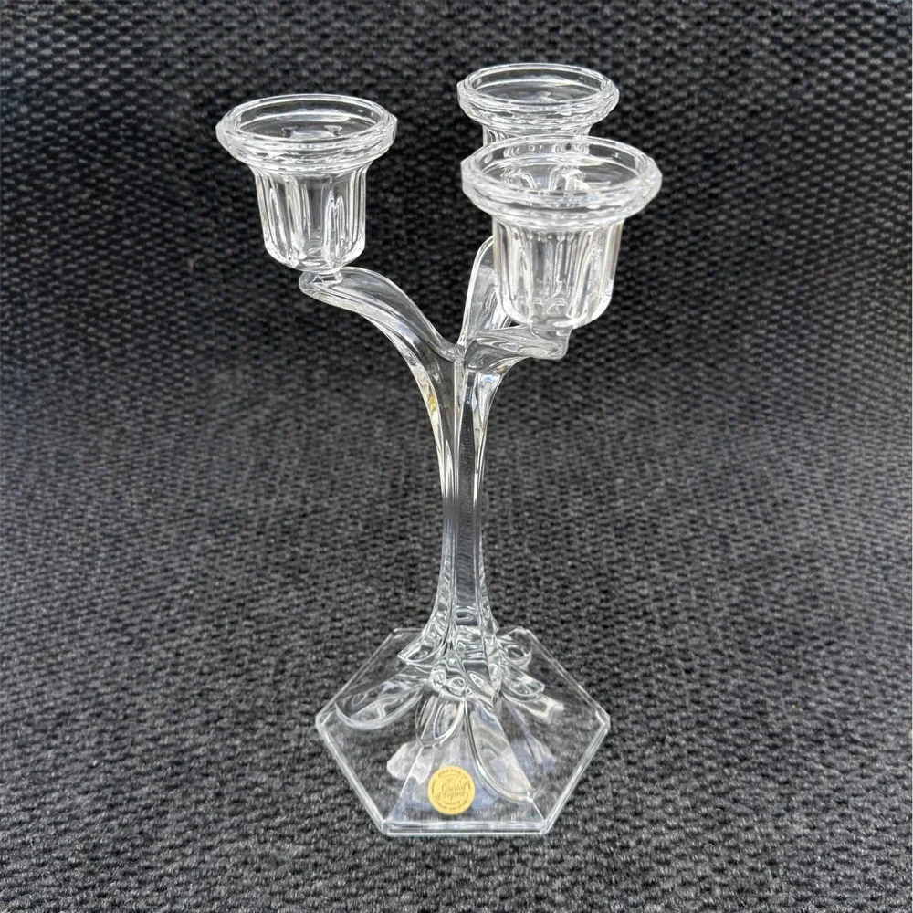 Cristal d'Arques France 24% Lead Crystal 3 Arm Candelabra Candle Holder 10.5
